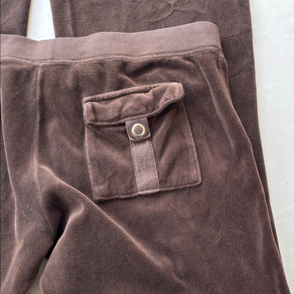 Vintage Juicy Couture Velour Y2k Tracksuit Pant USA Flare Snapback Pockets Brown - Picture 13 of 17